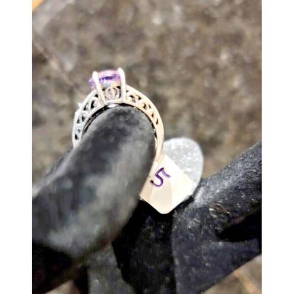 Round Amethyst, gemstone Art Deco design Sterling Silver 925 Ring Filigree sz 5 - Picture 9 of 14